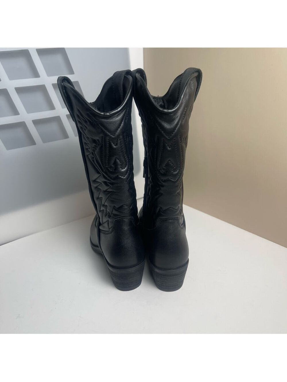 Steve Madden HAYWARD BLACK LEATHER boots Western Cowboy Boots Cowgirl Sz 6.5 - Picture 10 of 12